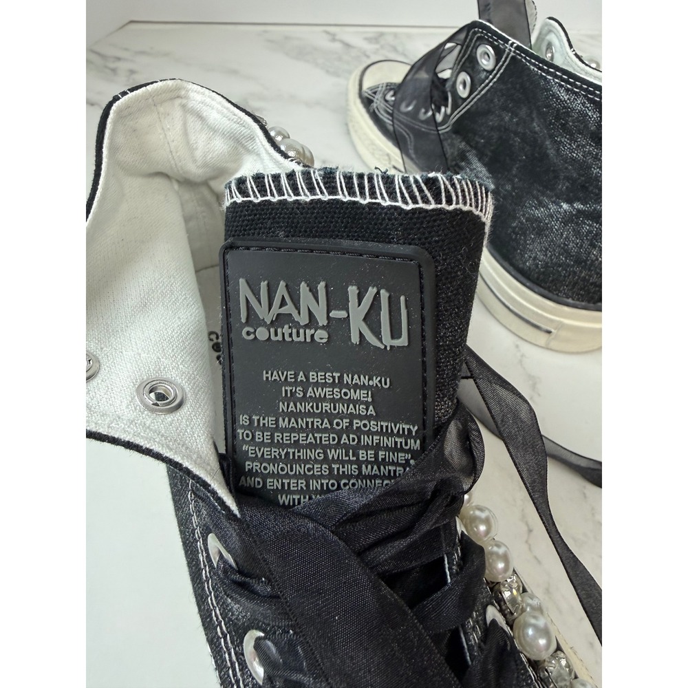 Free People Pearl Crush Hi Top Sneakers by Nan-Ku Black Sz 39 New - Picture 7 of 8